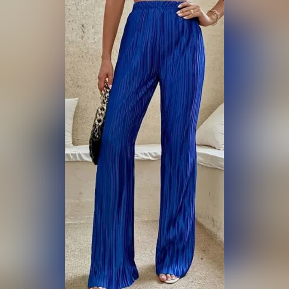 Blue Ladies Micro Pleated Pants